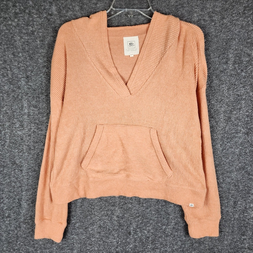 Rip Curl Ribbed V-Neck Hoodie Womens XS Knit Kangaroo Pocket Pullover - Picture 1 of 9